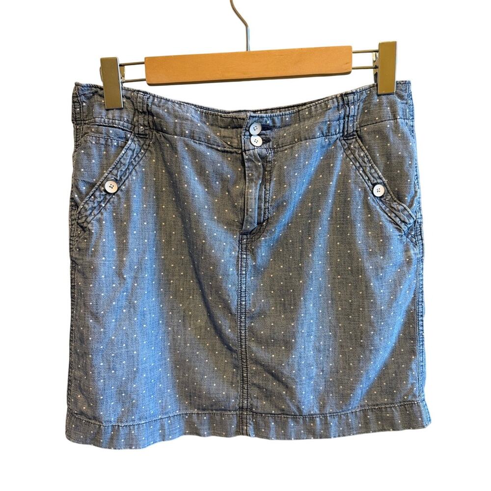 Tommy Hilfiger Blue Dots Skirt Size 6 Lightweight Denim White Buttons Pockets 6